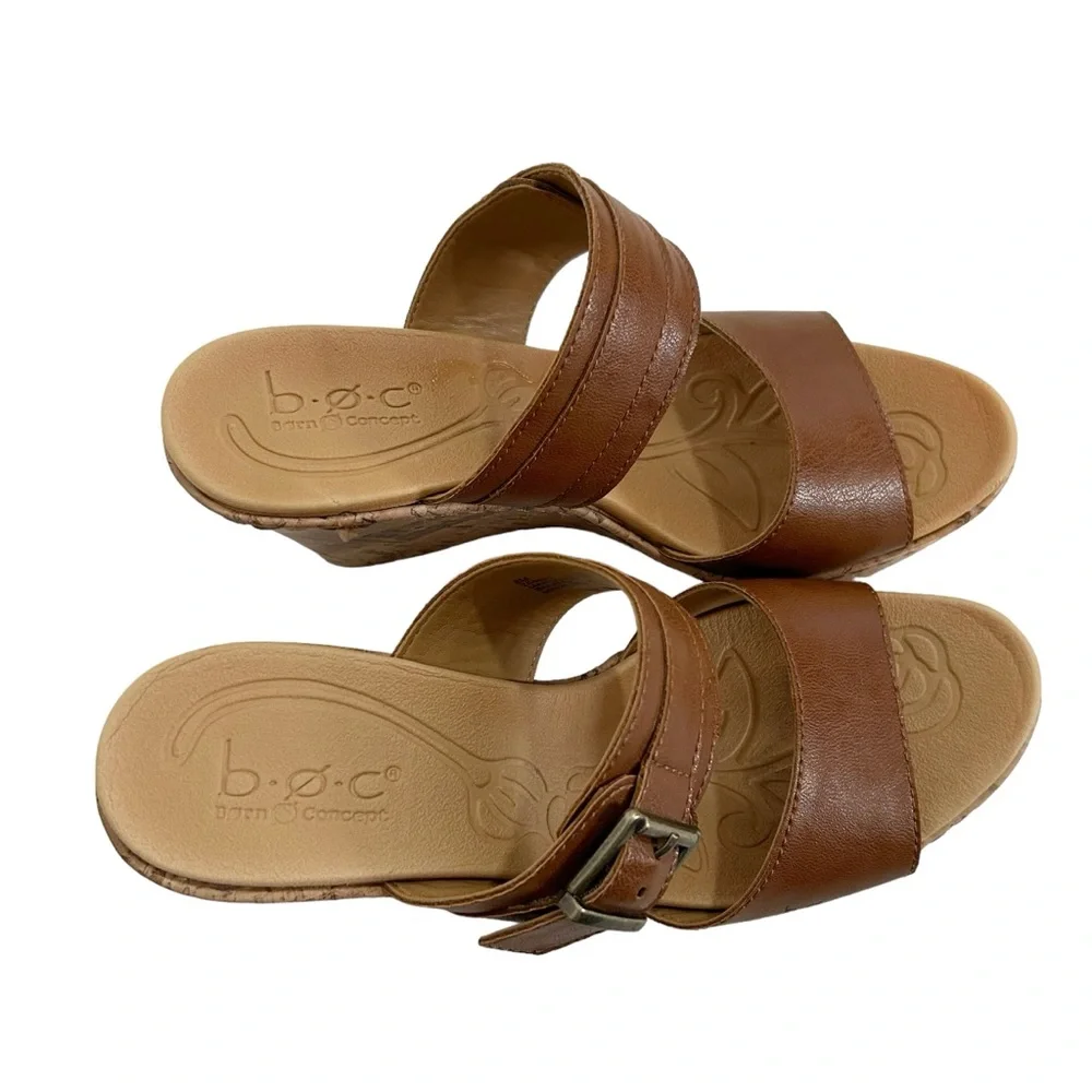 BOC Born Concepts Brown Pounce Double Strap Cork Wedge Heels, Size 8M